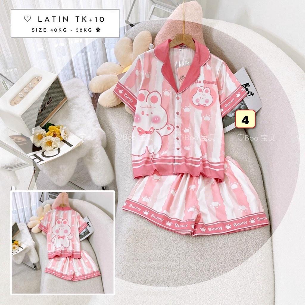 BỘ PYJMA LỤA LATIN, QUẦN SHORTS,TAY NGẮN