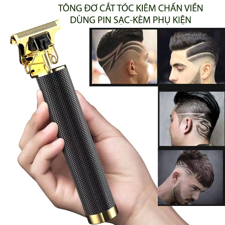 Tông đơ cắt tóc kiêm chấn viền đa năng kèm phụ kiện, dùng pin sạc