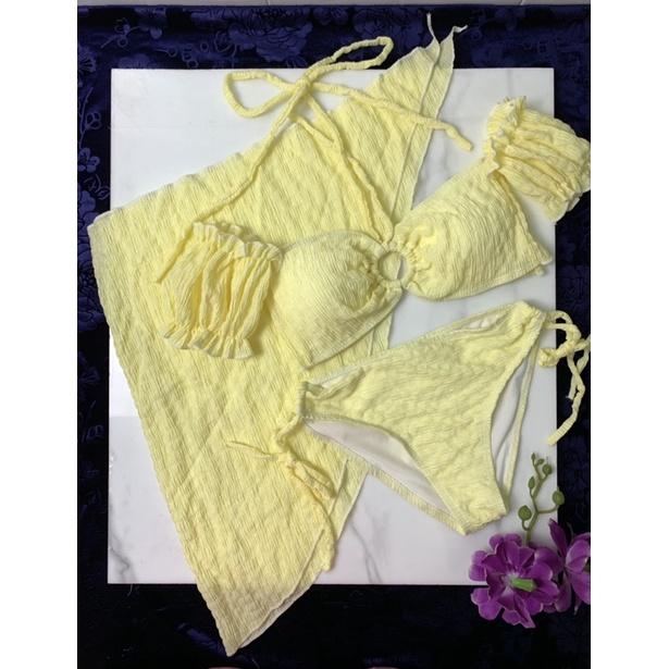 Bikini,đồ bơi set 3 món tay trễ vai phối khoen áo,hàng sẵn nhiều màu,ảnh thật chụp sàn
