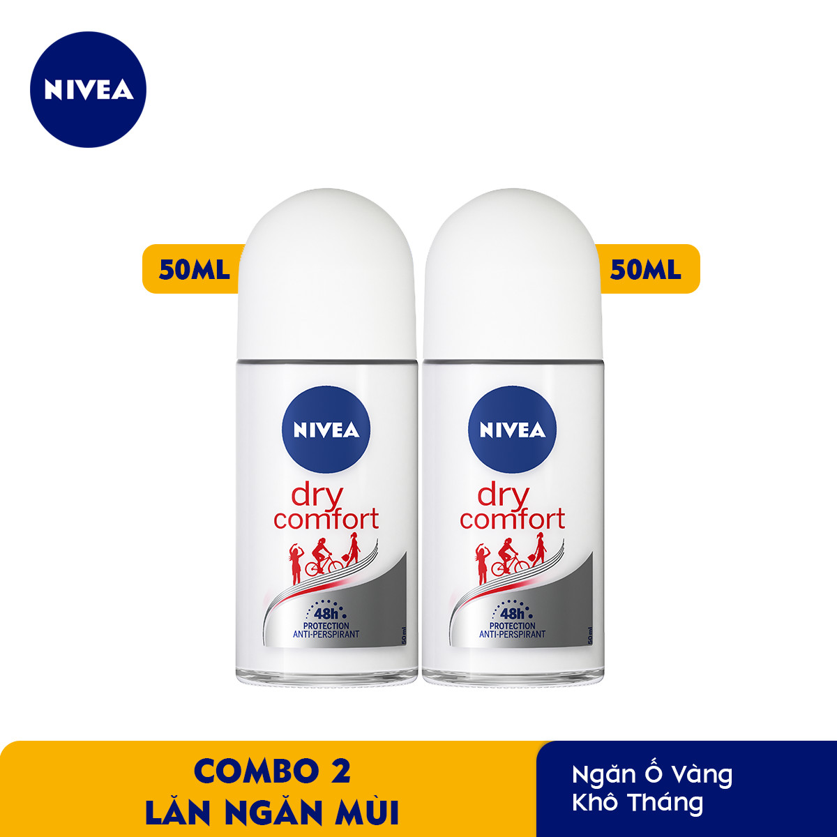 Bộ 2 Lăn Ngăn Mùi NIVEA Dry Comfort Khô Thoáng Mịn Màng (50 ml) - 81611 (Bao bì thay đổi theo từng đợt nhập hàng)