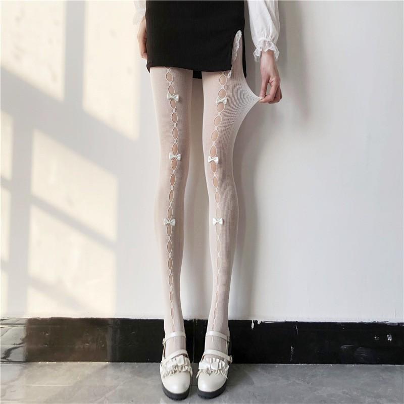 Quần tất/ vớ quần REN LƯỚI ĐÍNH NƠ DỌC phong cách lolita thoáng mát, cá tính, cosplay phong cách, thời gian hot.trend cho Nữ Women
