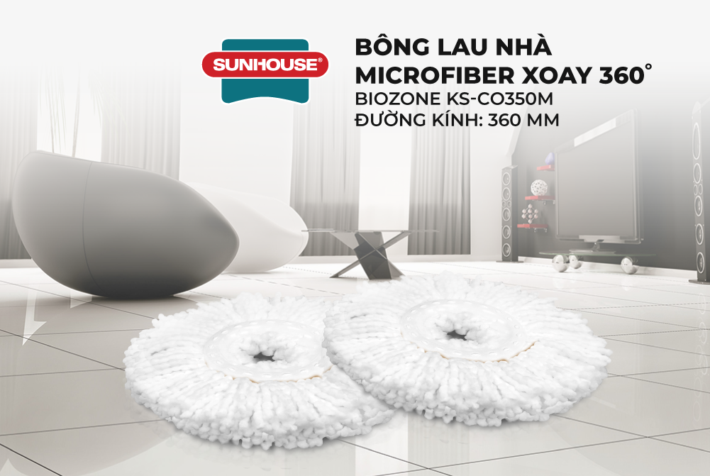 Bông Lau Nhà Microfiber Xoay 360 Độ Sunhouse KS-CO350M