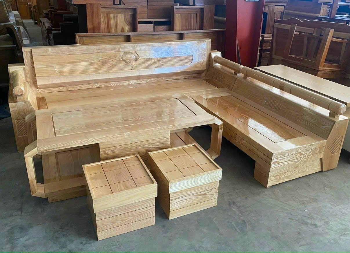 Bộ sofa sồi góc L kim cương dài 2m tay trơn thanh lịch -Bộ bàn phòng khách gía rẻ