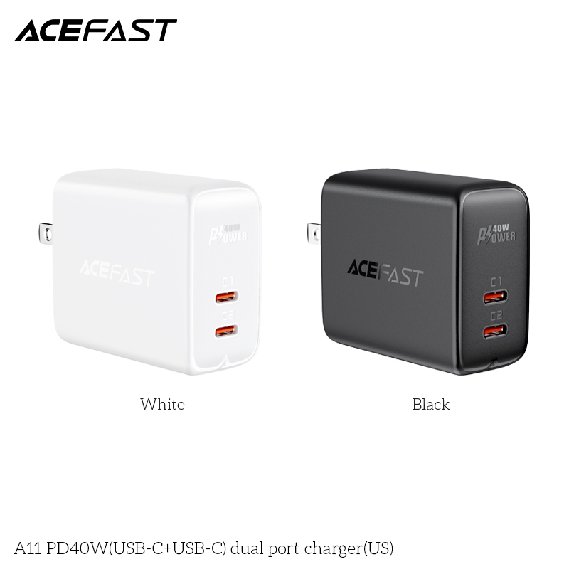 Sạc Acefast PD3.0 40W 2 cổng USB-C (US) - A11 Hàng chính hãng Acefast