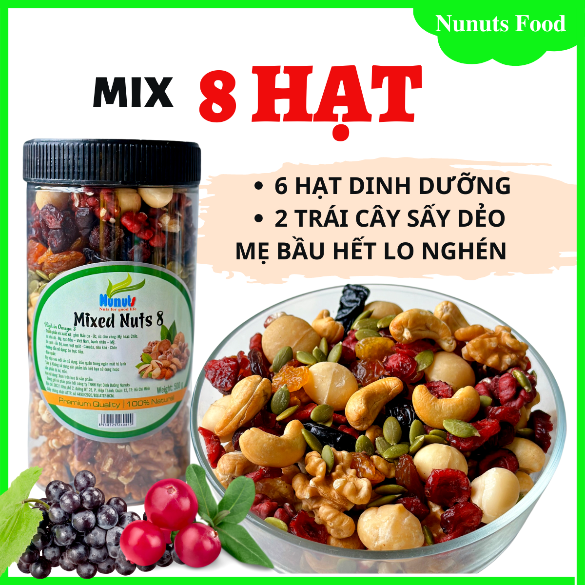 Hạt dinh dưỡng nhập khẩu mix 8 loại hạt dành cho bà bầu hết nghén con thông minh có loại sấy giòn và nướng mật ong