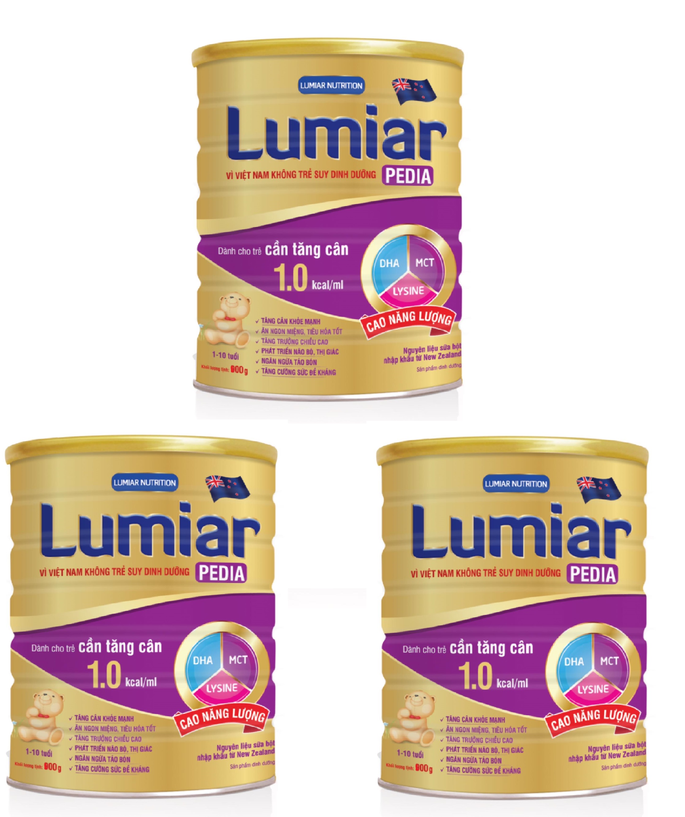 Combo 3lon Sữa bột Lumiar Pedia lon 800g - sản phẩm dành cho trẻ cần tăng cân với DHA, MCT, LYSINE cao năng lượng