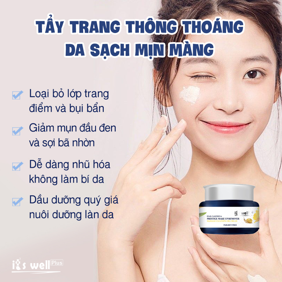 Kem Tẩy Trang Mát Xa Dưỡng Sáng Da It's Well Plus Snail Calendula Prestige Make Up Remover Cleansing Oil Cream CPOC (100ml)