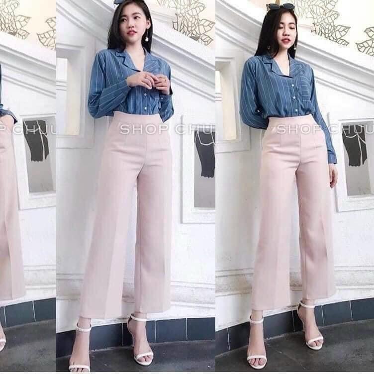 Quần baggy ống xuông lưng cao khóa sườn dáng dài chất liệu tuyết mưa loại 1 mát mịn siêu hot