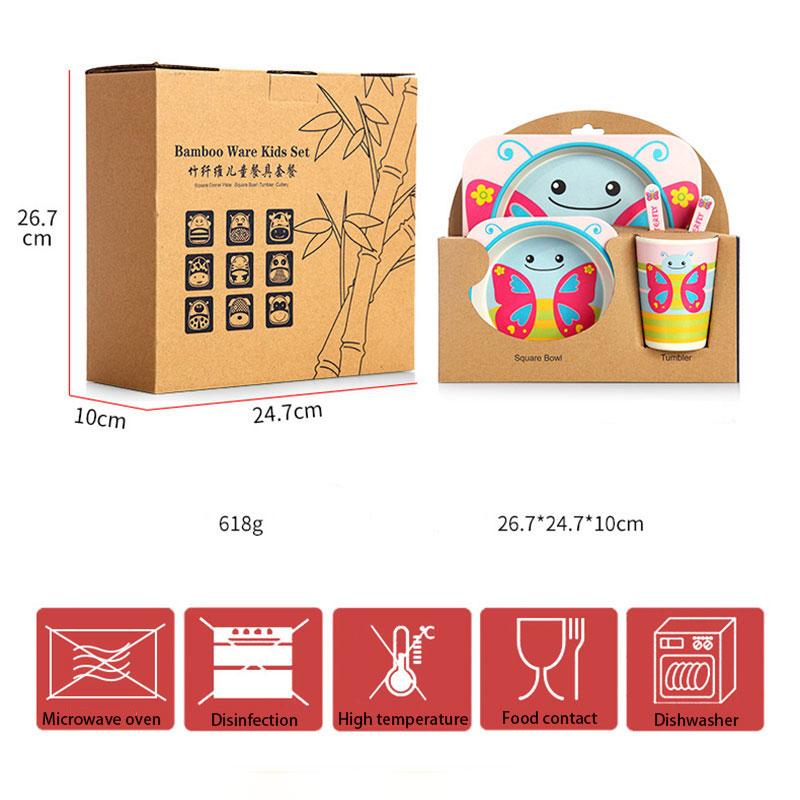 Mới 5 Bộ Cho Bé Sợi Tre Tự Nhiên Bộ Đồ Ăn Tre Bát Canh Bình Thìa Cho Bé Ăn Dặm Bộ Đồ Ăn Trẻ Em Hoạt Hình Dễ Thương Kid quà Tặng