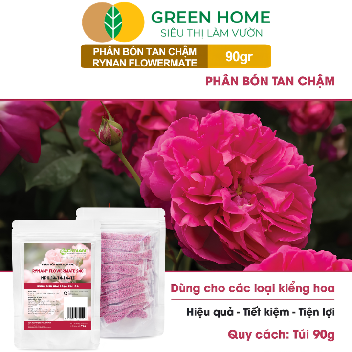 Phân Bón Thông Minh Rynan GreenHome, Túi 90gr, Giải Pháp Dinh Dưỡng Tan Chậm Cho Lan Và Cây Cảnh
