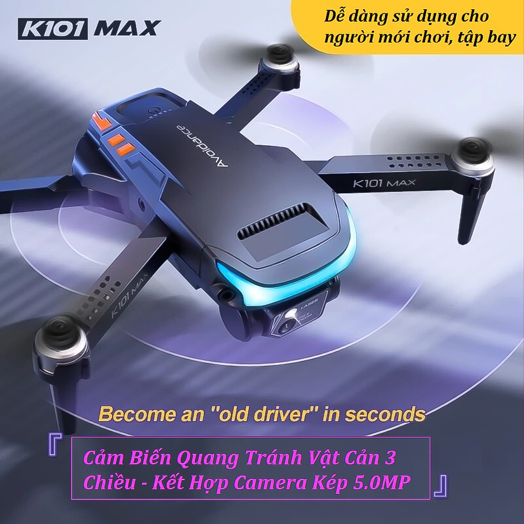 Máy Bay Điều Khiển Từ Xa Vinetteam Flycam K101 Max Camera Kép Quadcopter UAV Với Bản Nâng Cấp 720P/1080P/4K HD FPV GPS WiFi Cảm Biến Chướng Ngại Vật Chất Hơn F11 Pro 4k, Mavic 2 Pro, l900 Pro - Hàng Chính Hãng