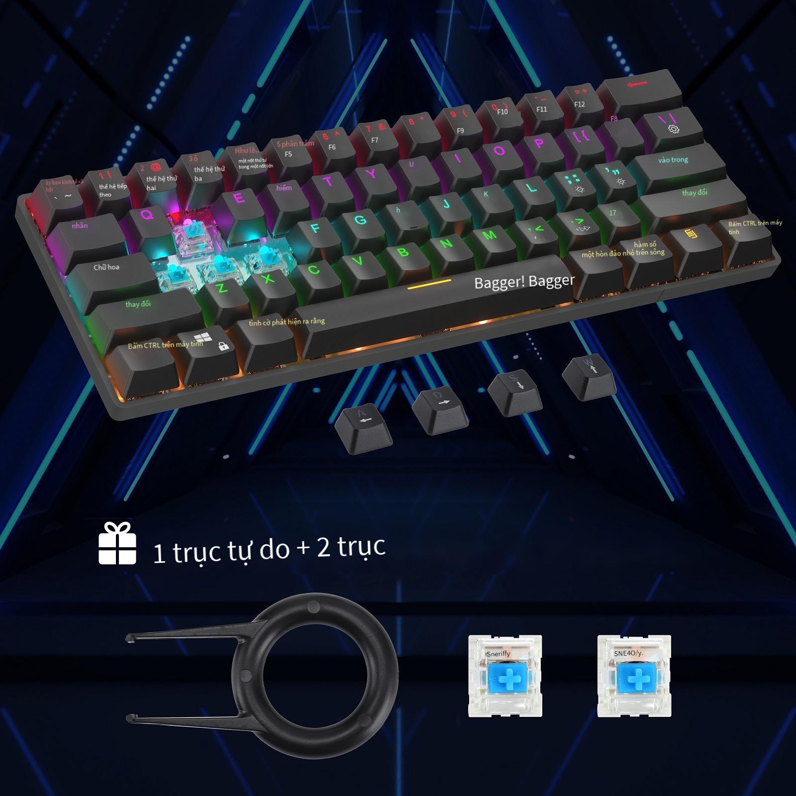 Đảm Bảo Chất Lượng Bajeal 61 Phím Xanh Trục Laptop Sạc Bluetooth Không Dây Bàn Phím Cơ Type-C Chơi Game Thể Thao Điện Tử
