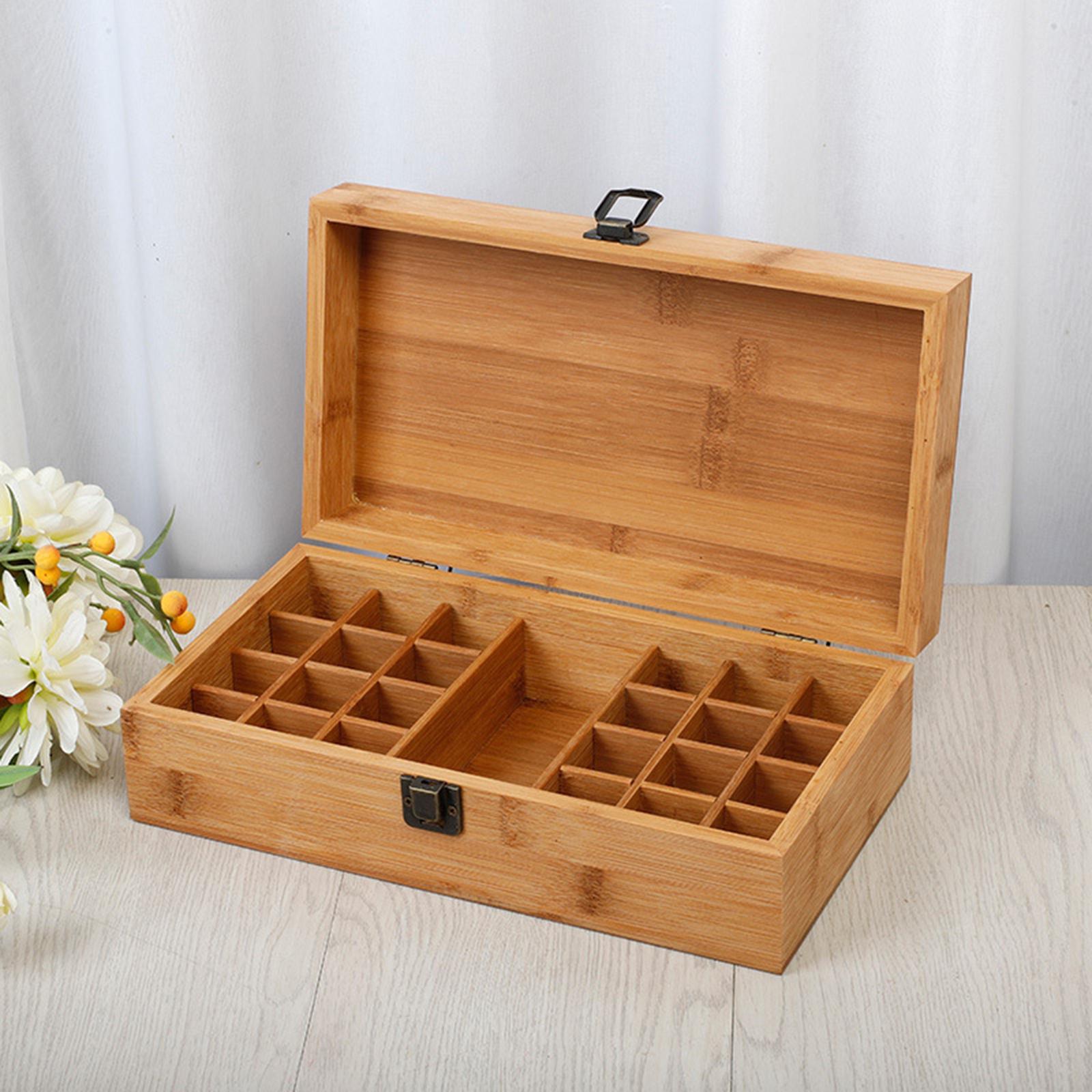 Essential Oil Storage Box Case, Wooden Organizer Holds 24 Bottles, Bamboo Wood Holder Safe for Carrying And Home Storage Display
