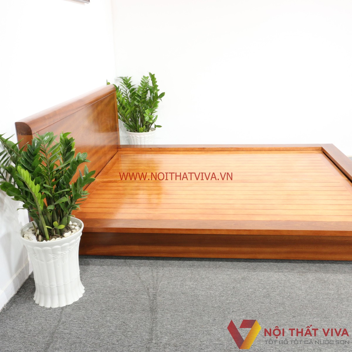 Giường Ngủ Kiểu Nhật Gỗ Xoan Đào Màu Tự Nhiên Đẹp Hiện Đại