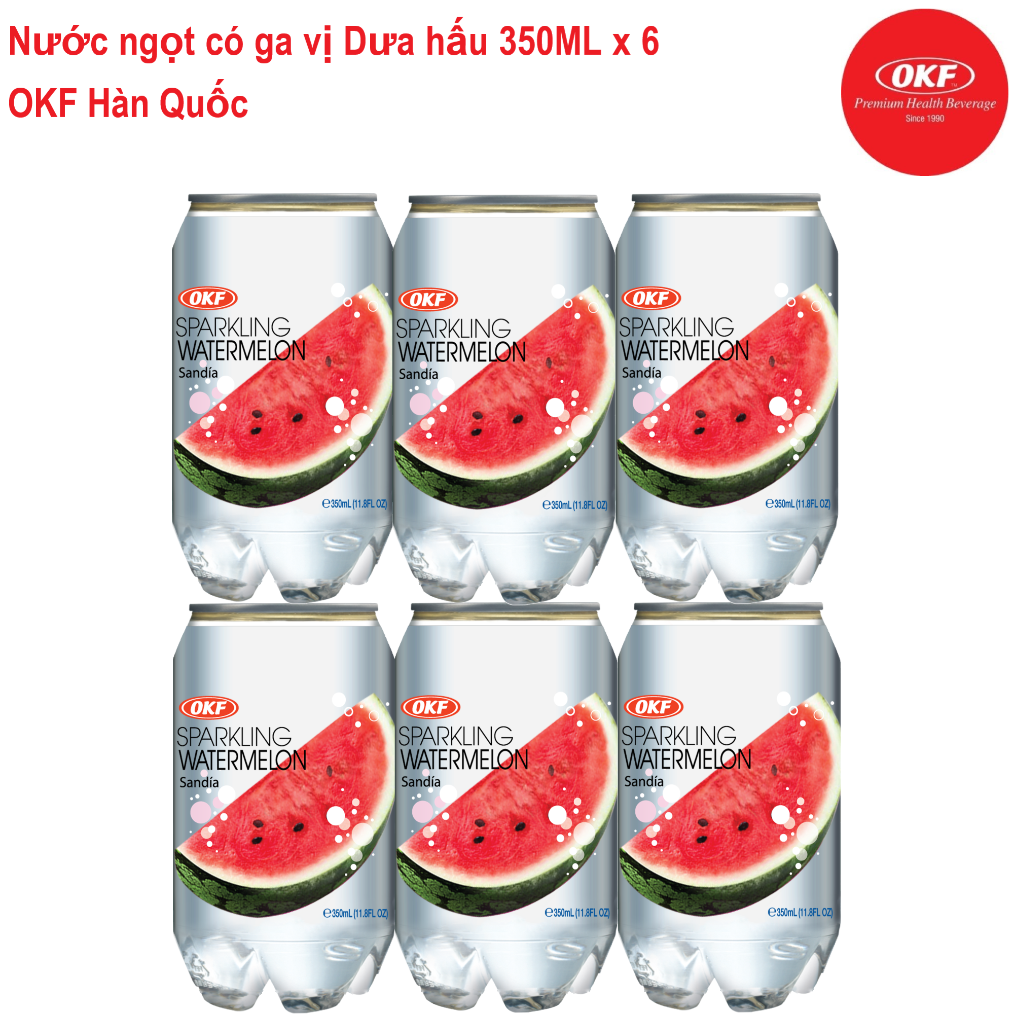 Nước ngọt có ga giải khát vị Dưa hấu (NƯỚC DƯA HẤU CÓ GA) 350ML X 6 CHAI OKF Hàn Quốc