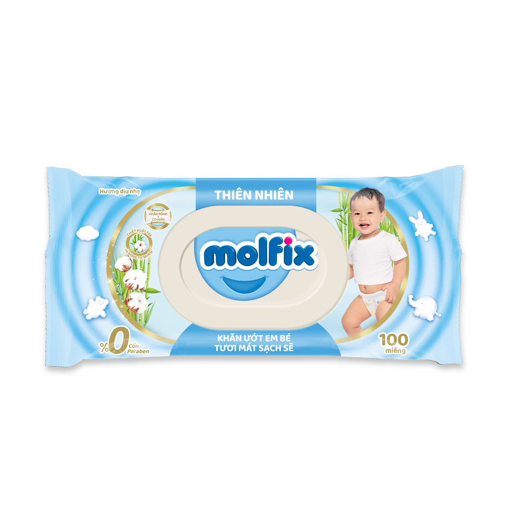 Khăn ướt Molfix Thiên nhiên Sạch Khuẩn Vệ Sinh - Gói 100 miếng