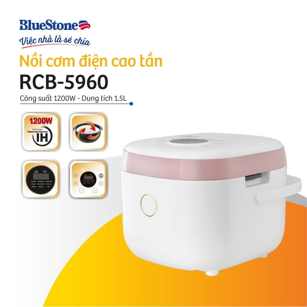 Nồi Cơm Điện Tử Cao Tần Bluestone RCB-5960, 1.5Lit-1200W, Lòng Nồi Siêu Dày, Hàng Chính Hãng