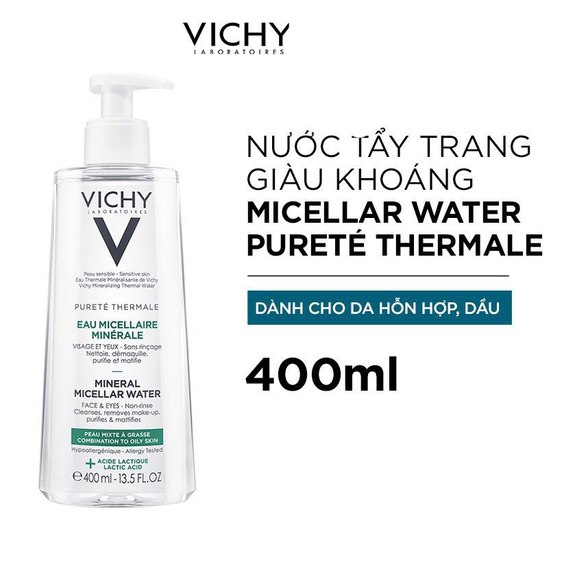 Nước Tẩy Trang Vichy Mineral Micellar Water Pureté Thermale Cho Da Hỗn Hợp Và Da Bóng Dầu 400ml