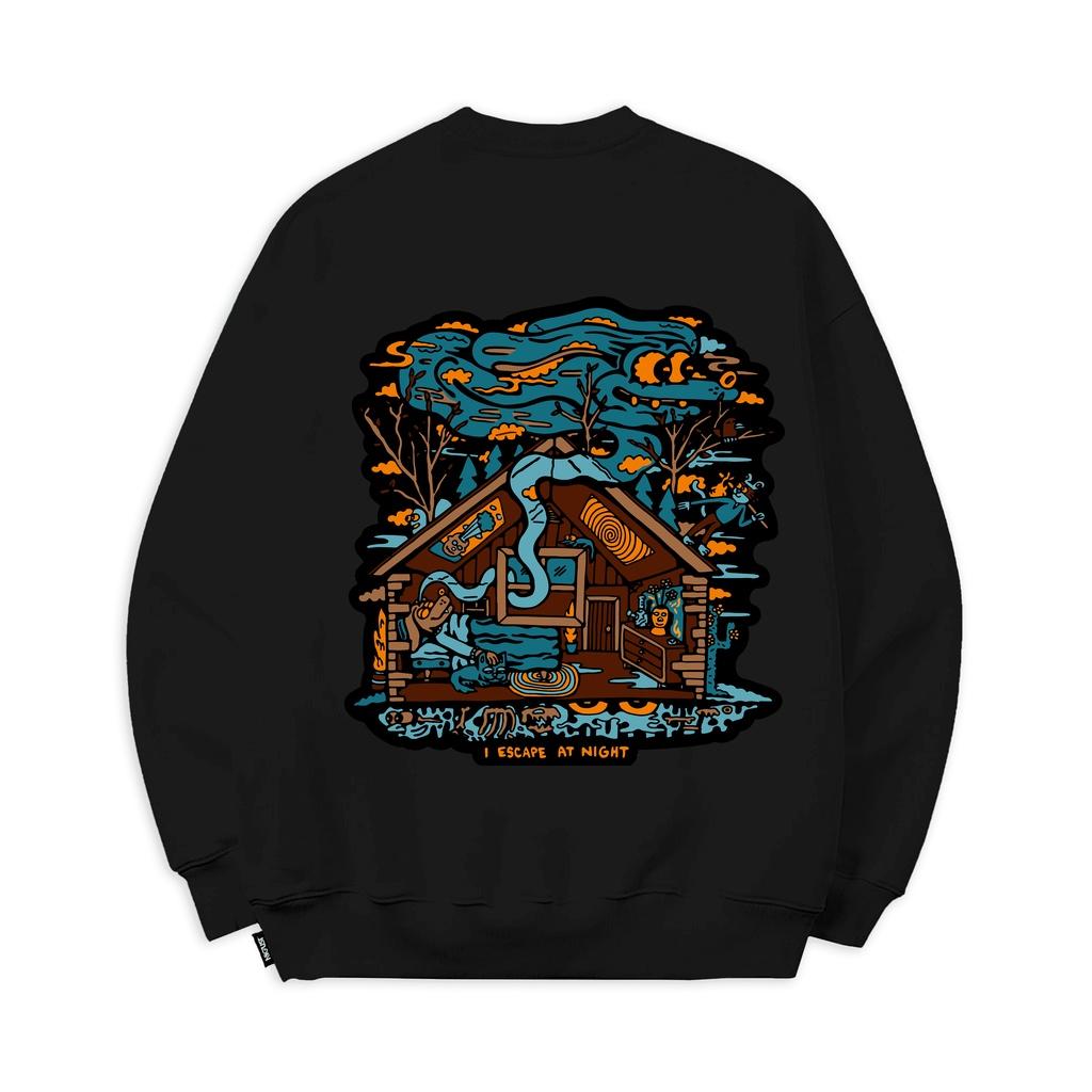 Áo sweater nam nữ local brand NIGUST Escape at Night N208 chất liệu nỉ da cá form rộng màu đen trắng Fullbox