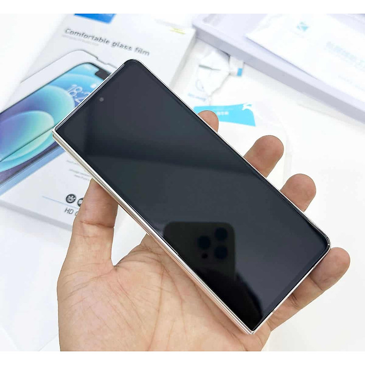 Miếng dán kính cường lực màn hình trước cho Samsung Galaxy Z Fold 3 / Z Fold 4 full 9D hiệu HOTCASE Kuzoom Protective Glass - mỏng 0.3mm, vát cạnh 2.5D, độ cứng 9H, viền cứng mỏng chống vỡ cạnh - Hàng nhập khẩu