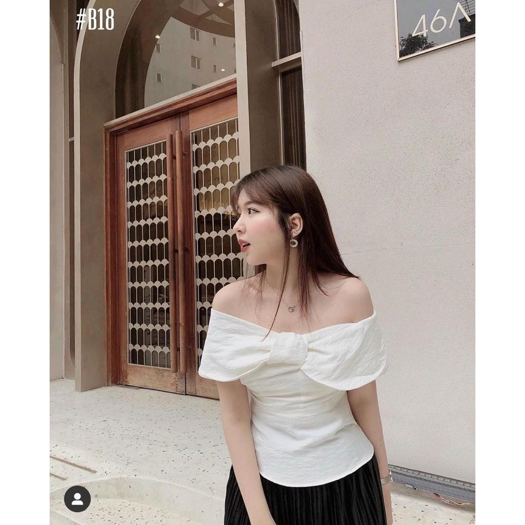 Áo Lệch Vai Tone trắng vải linen xước tiểu thư