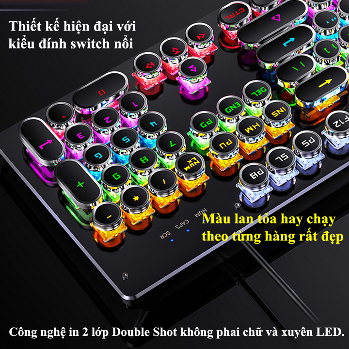 Bàn phím cơ YINDIAO ZK-4 NÚT TRÒN, 104 phím cơ tiêu chuẩn (LED rainbow, Blue Switch) - Hàng Chính Hãng