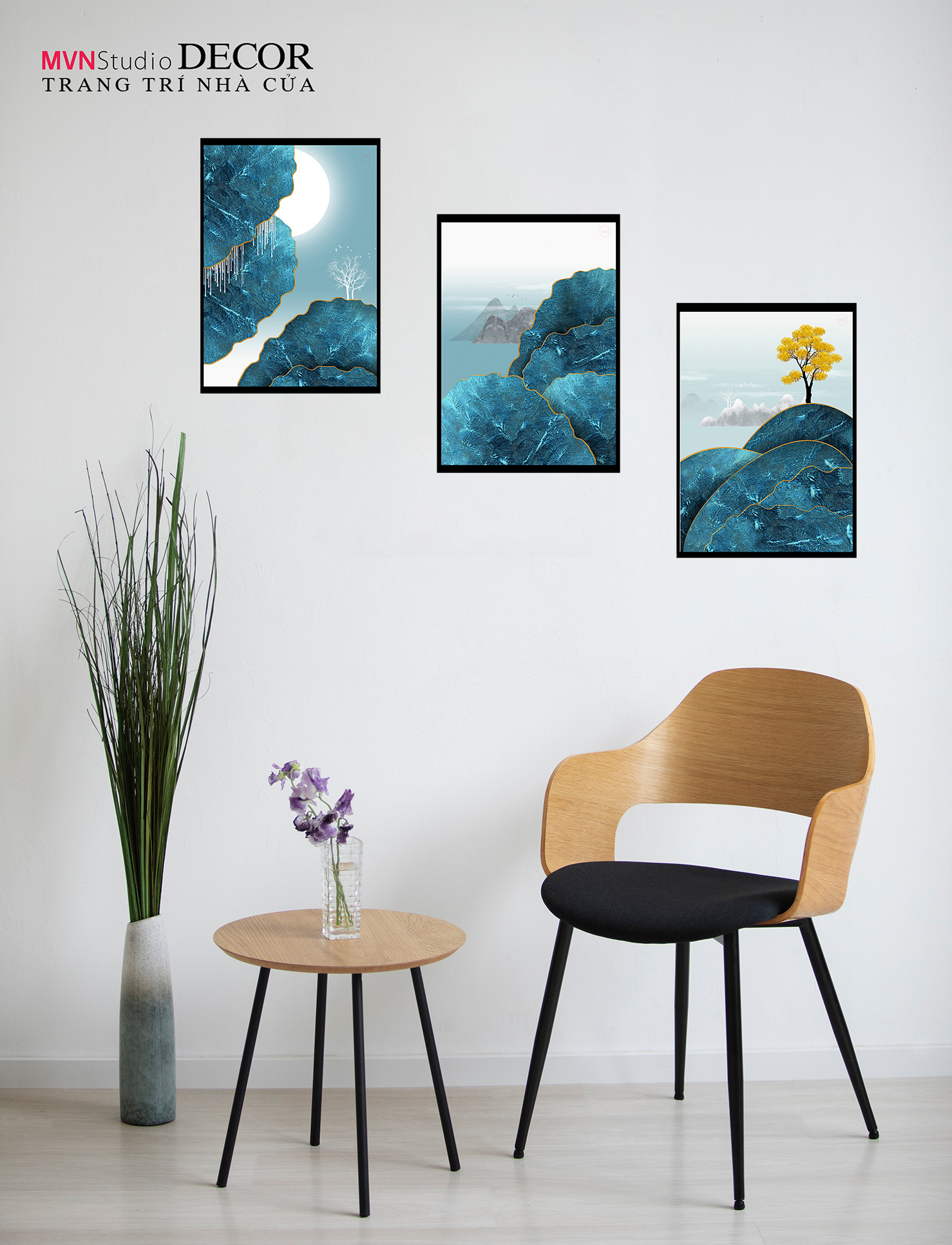Tranh decal dán tường KHUNG CẢNH TRĂNG TỈNH trang trí PHÒNG KHÁCH, BÀN LÀM VIỆC, PHÒNG NGỦ - MVN Studio Decor