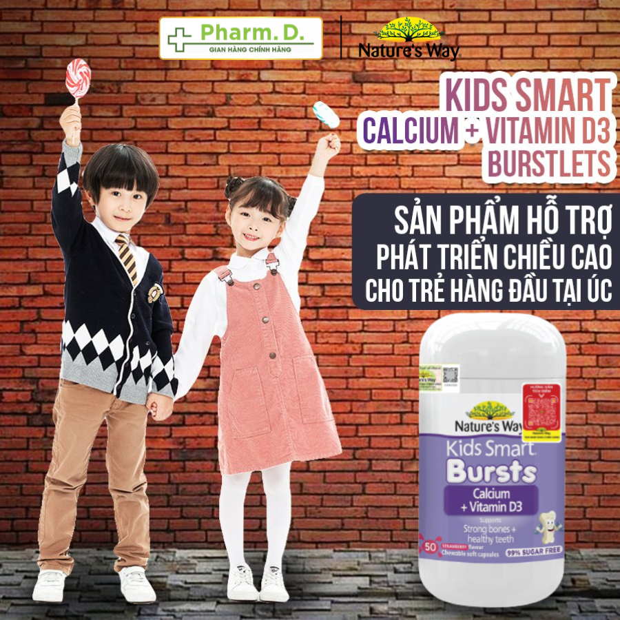 Kẹo Dẻo Vitamin NATURE'S WAY Kids Smart Bones Teeth Health Bổ Sung Canxi Và Vitamin D3 (Hộp 50 Viên)