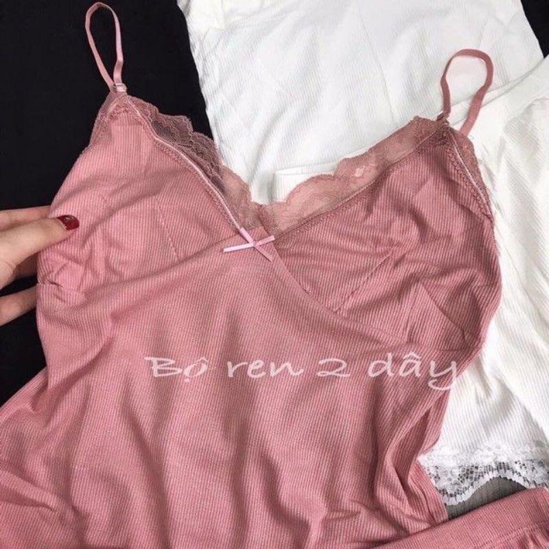 Sét bộ đồ cotton tăm 2 dây siêu gợi cảm