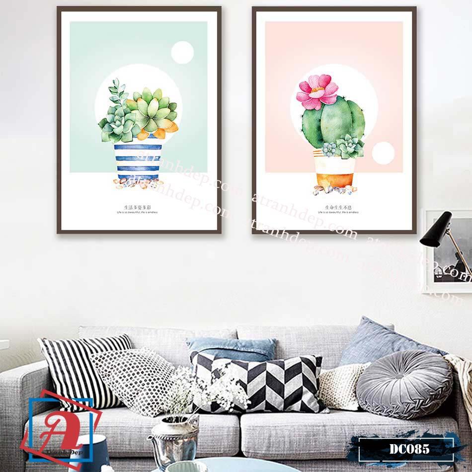 Bộ 2 tranh canvas treo tường Decor Xương rồng dễ thương – DC085