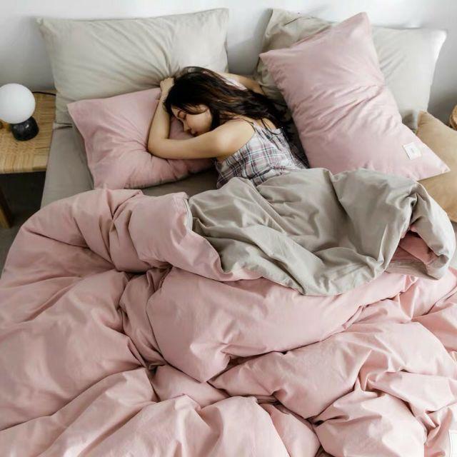Bộ Chăn Ga Gối Cotton Tici Hồng Be Cao Cấp