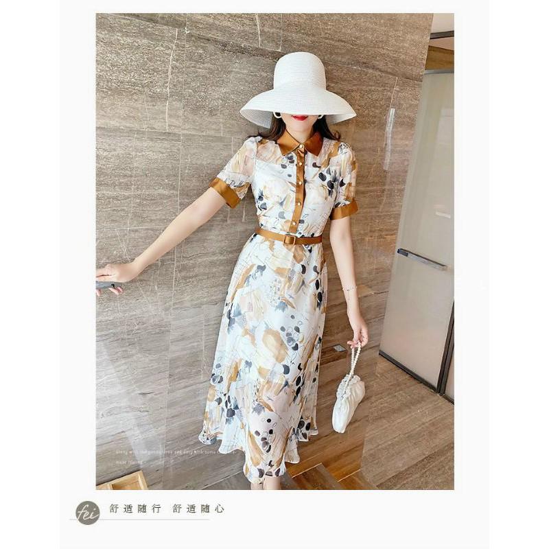 ĐẦM VOAN HOẠ TIẾT VIỀN MÀU KÈM BELT
