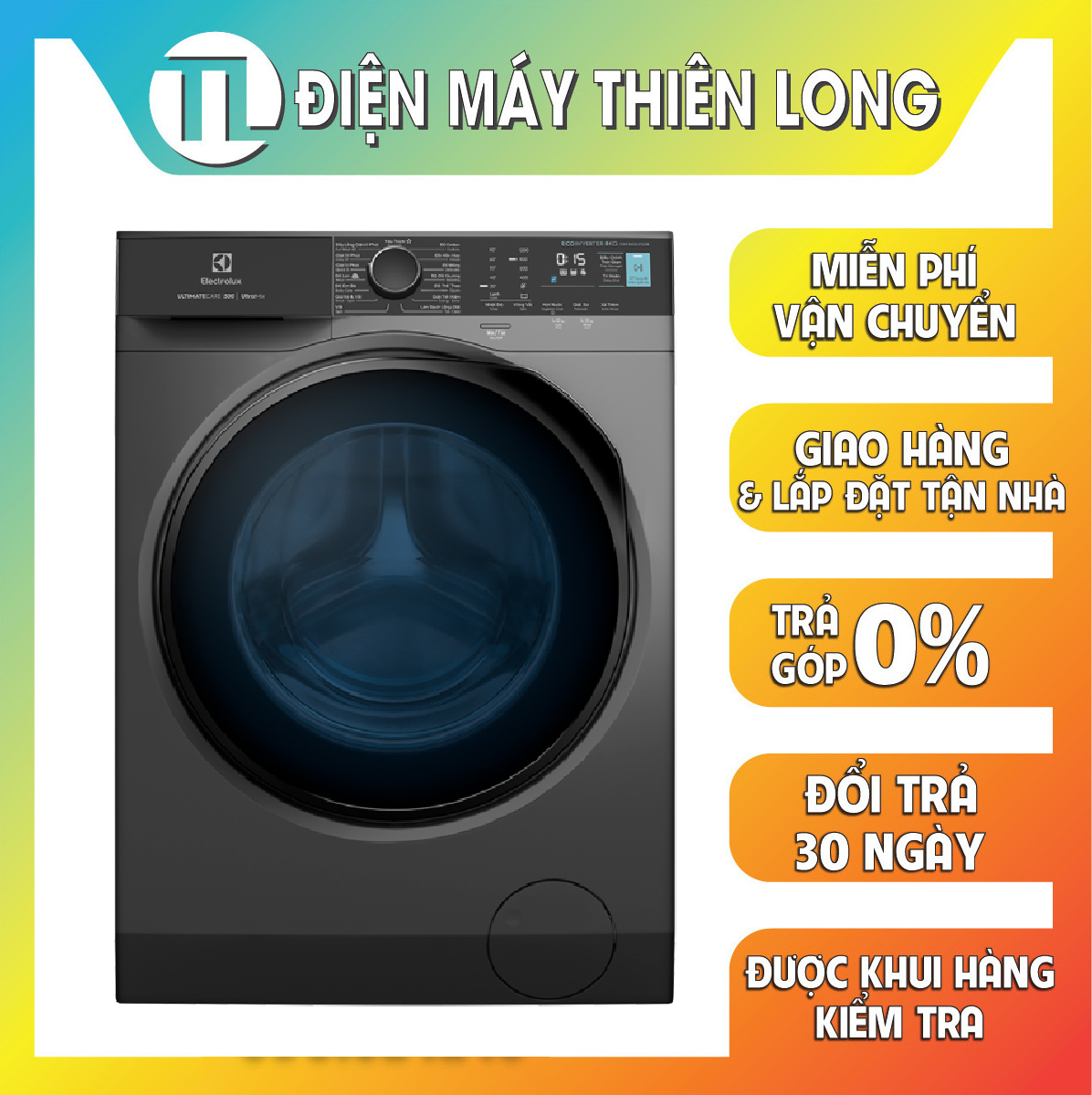 [Miễn phí lắp đặt] Máy giặt cửa trước Electrolux 8kg UltimateCare 500 - EWF8024P5SB - Diệt 99.9% vi khuẩn, giảm dị ứng, giặt sạch sâu, tiết kiệm điện hơn 50% [Hàng Chính Hãng]