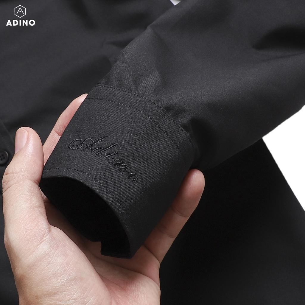 Hình ảnh Áo sơ mi nam dài tay ADINO màu đen vải nến lụa sợi sồi modal dáng công sở slimfit hơi ôm trẻ trung S303
