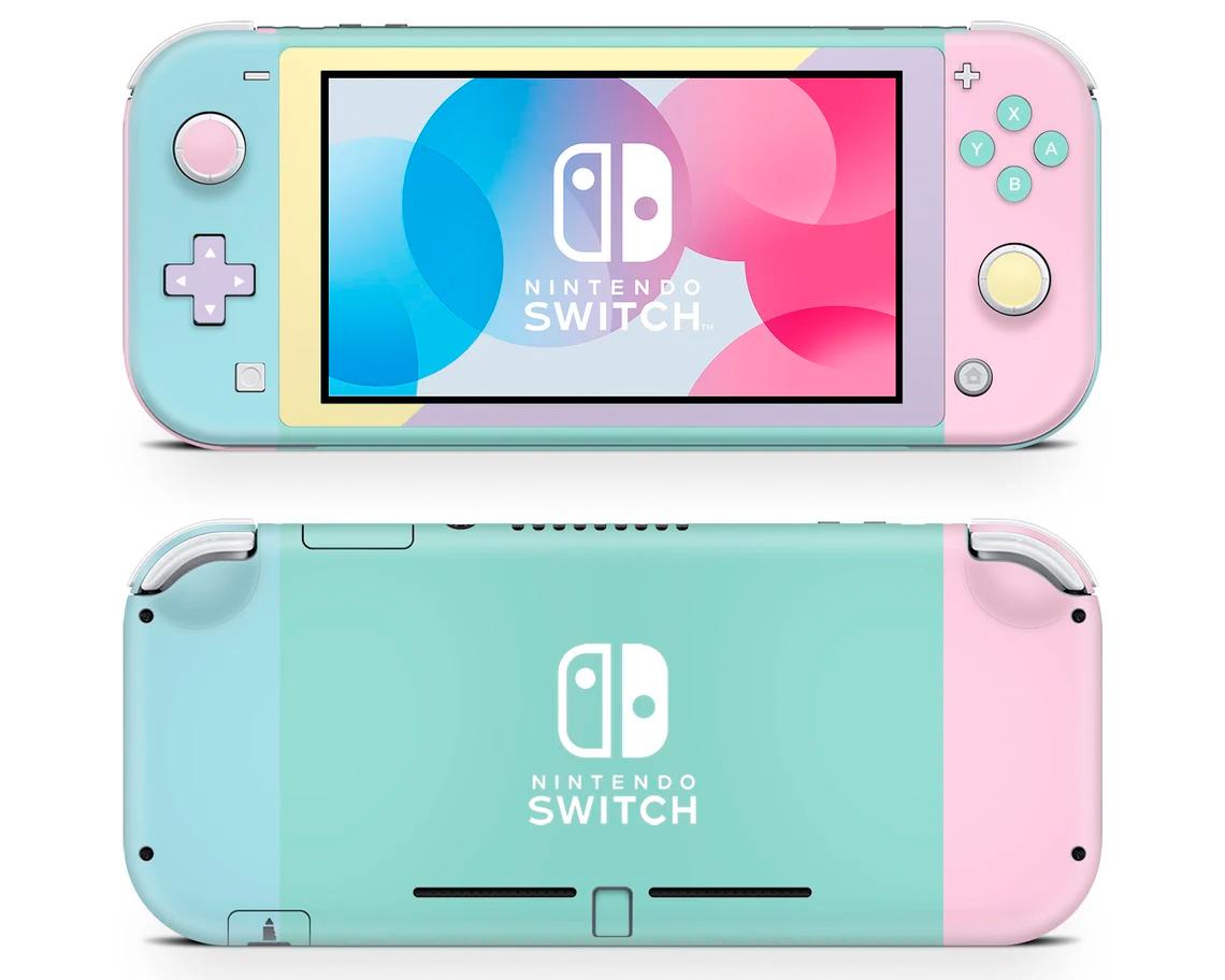 Skin decal dán Nintendo Switch Lite mẫu màu pastel xanh vàng hồng (dễ dán, đã cắt sẵn)