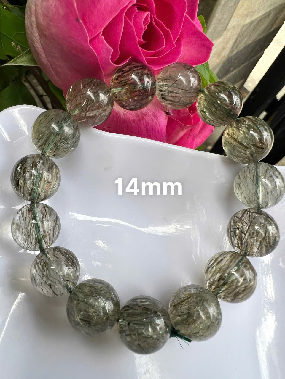 ️ Vòng Tay Chuỗi Nam Vip Size Hạt 14mm Đá Thạch Anh Tóc Xanh Tự Nhiên Trong Bóng Mượt Hợp Các Anh Nam mệnh Mộc Hỏa Thủy đeo đẹp may mắn tốt cho sức khỏe công việc hanh thông ạ