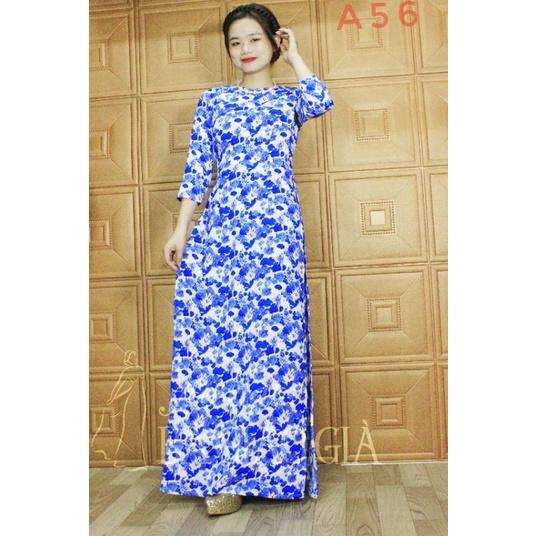 ÁO DÀI HOA NHÍ MÀU XANH CAO CẤP