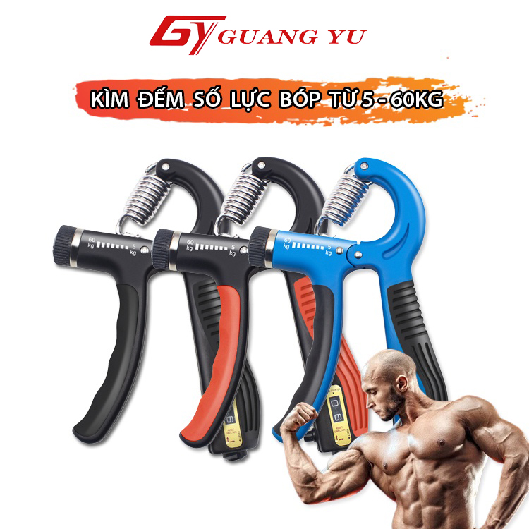 Kìm bóp tập tay GUANG YU dụng cụ hỗ trợ tập cơ tay, cẳng tay, kìm tùy chỉnh lực từ 5 đến 60kg có bộ đếm số