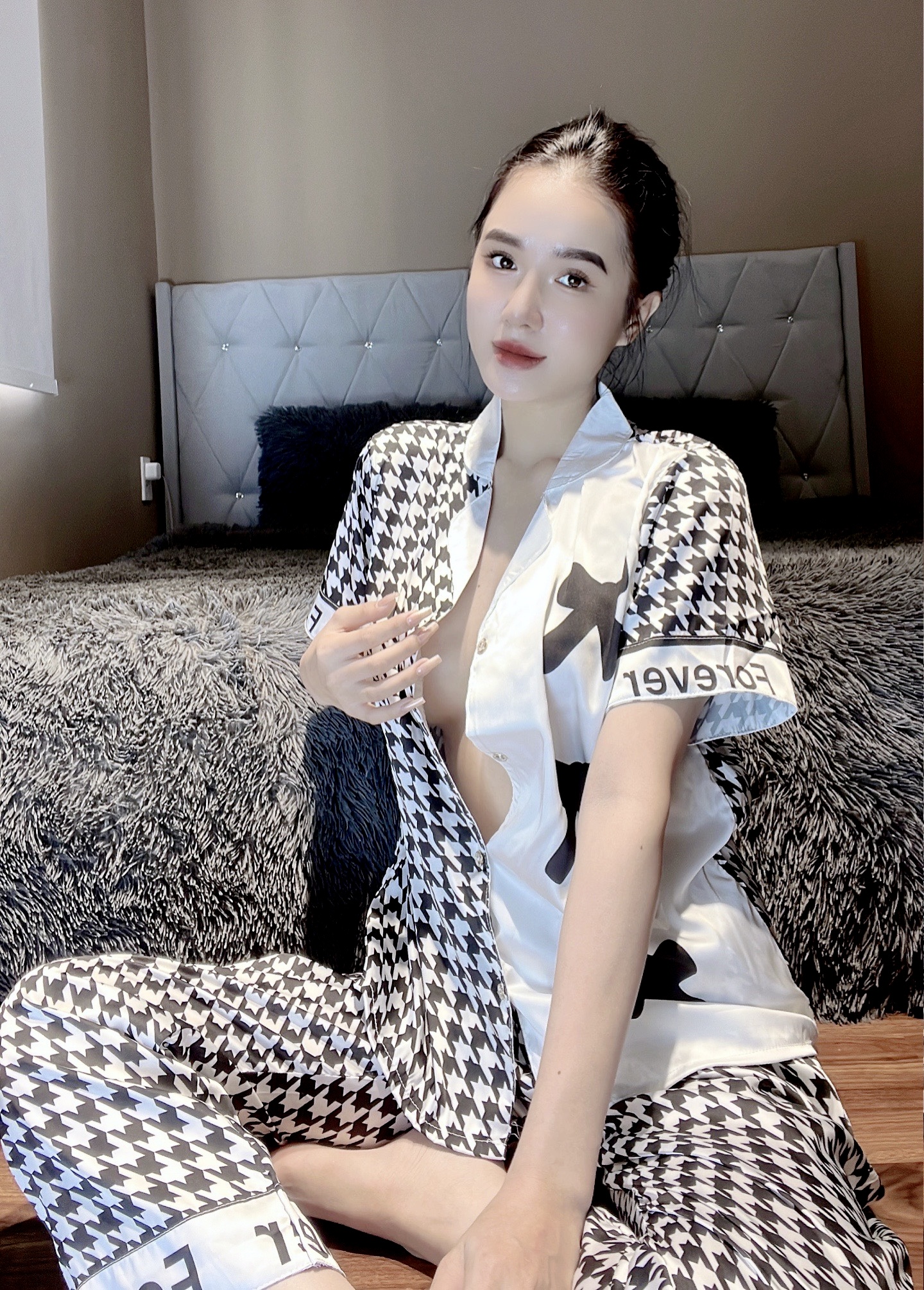 Bồ Bồ Nữ Tay Ngắn Quần Dài Hoạ Tiết Nơ xinh xắn