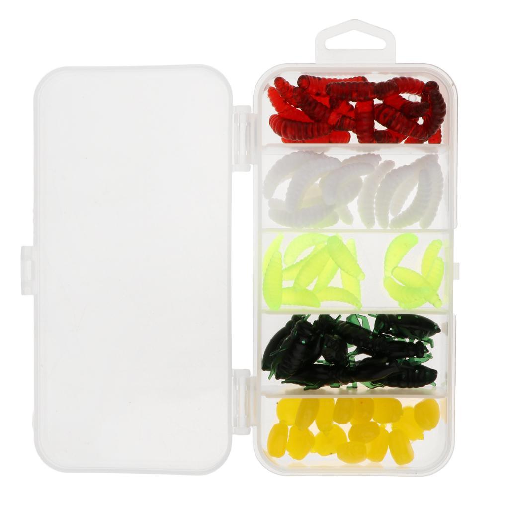 70pcs Soft Fishing Lures Set Grub Worm, Insects, Corn Niblet, Artificial Bait with Small Box