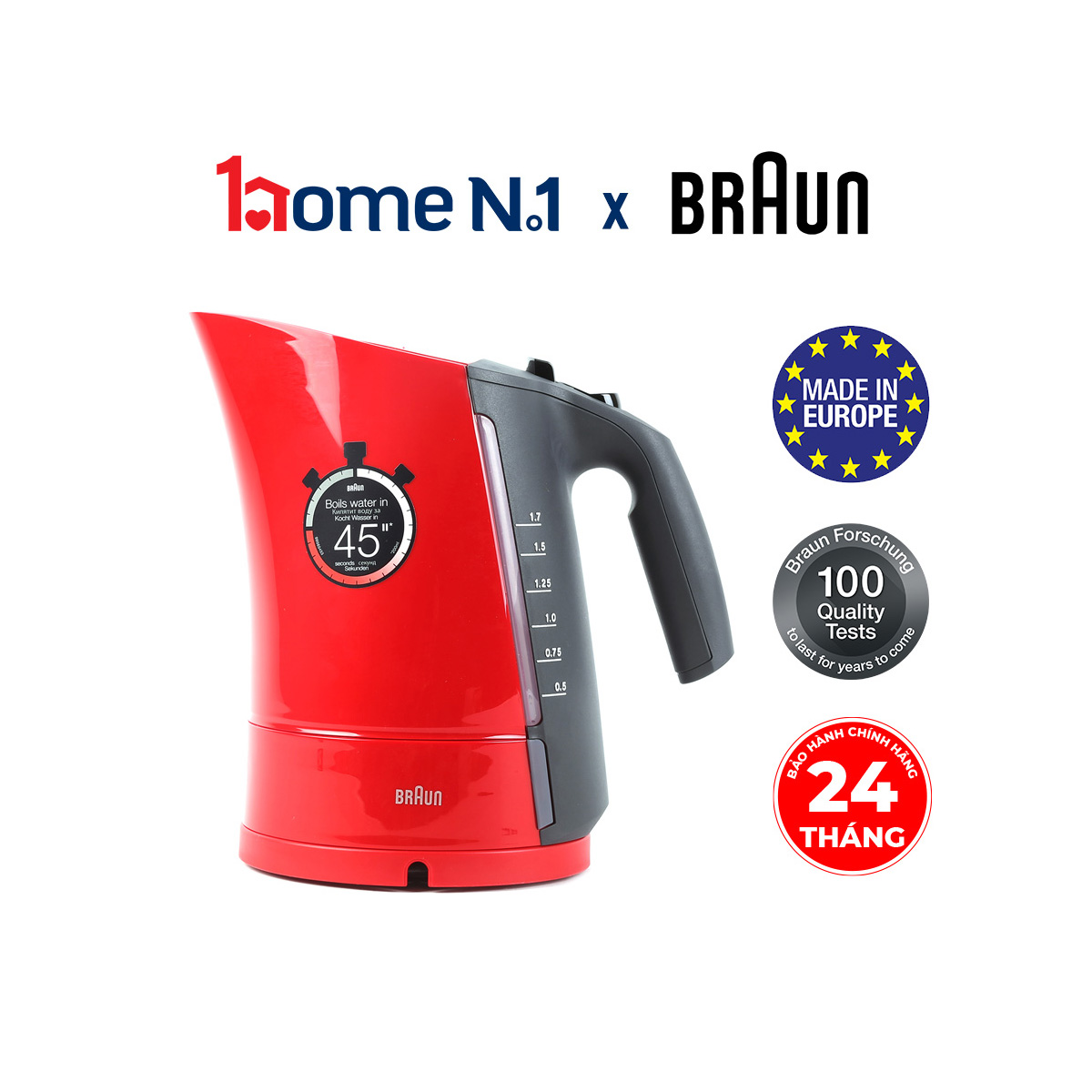 Bình Đun Siêu Tốc Braun WK 300 RD - 1.7L (Đỏ) - Hàng Chính Hãng