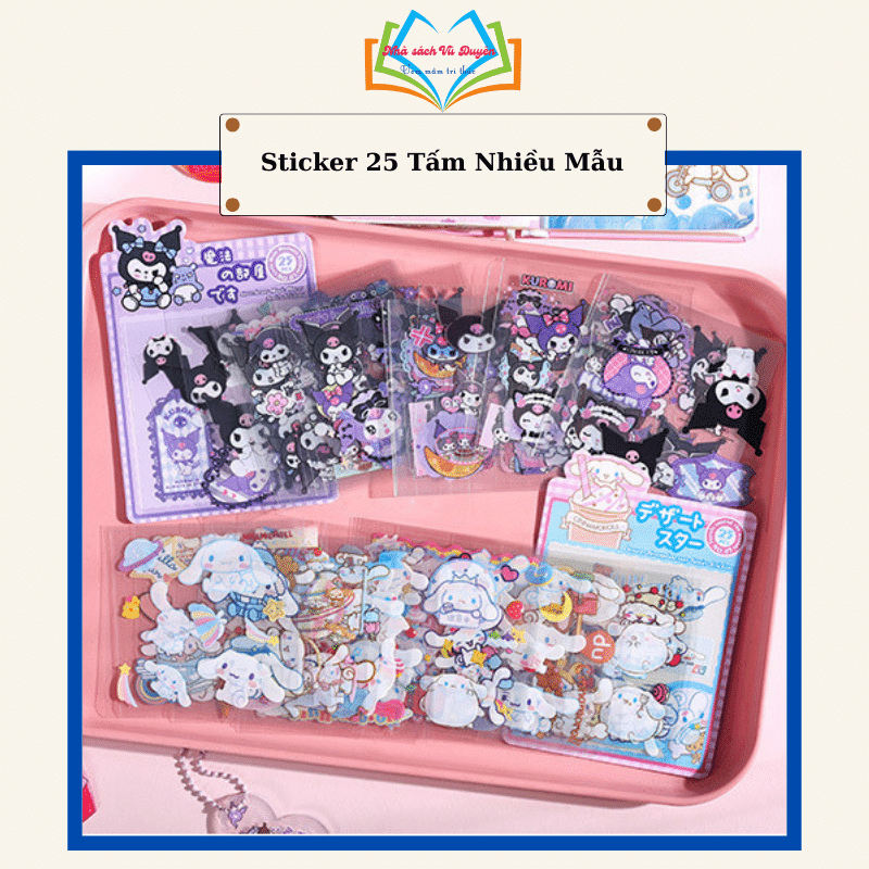 Túi 25 Tờ Sticker Sanrio, Gấu Dâu, Cinnamoroll, Thỏ Tai Hồng