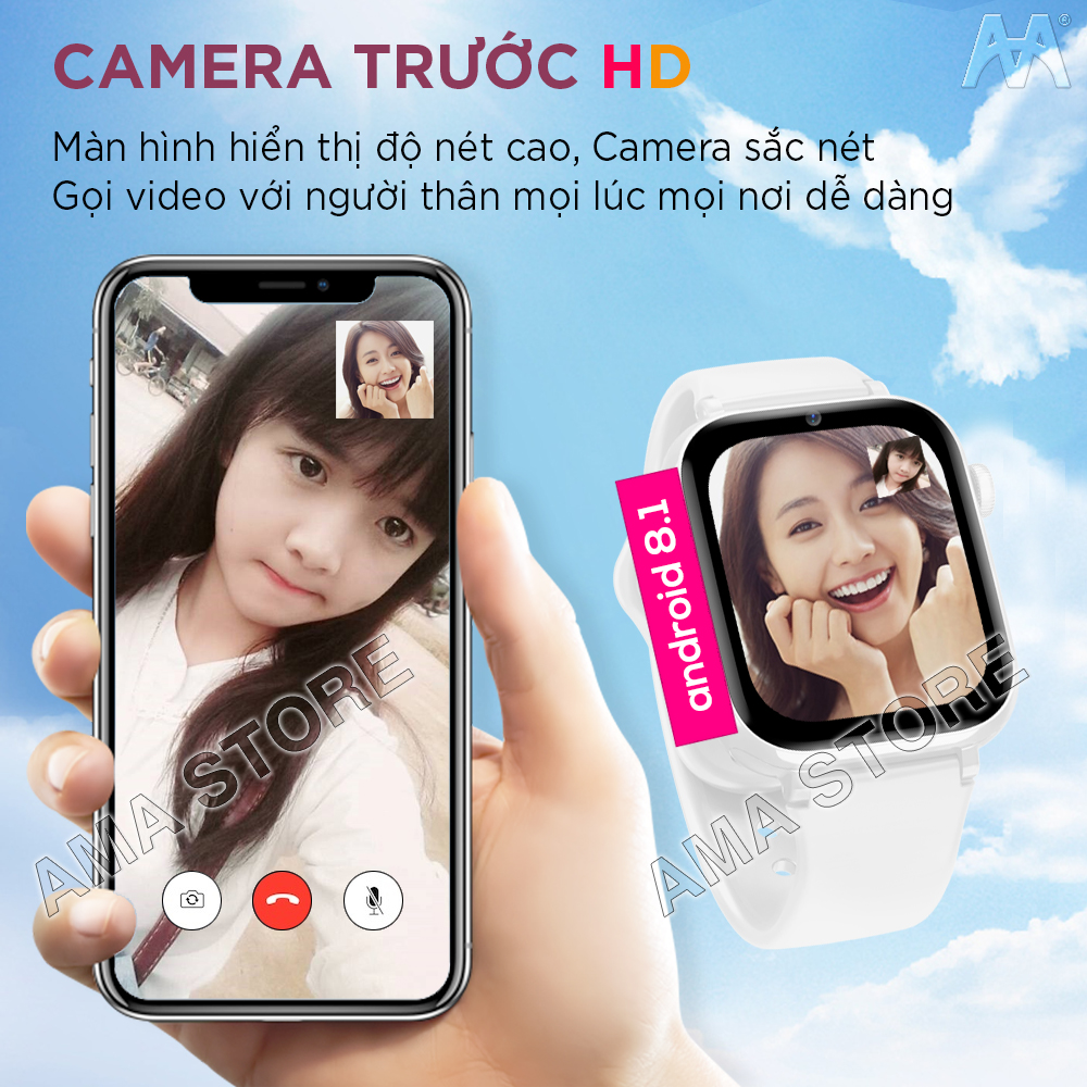 Đồng hồ Thông minh Định vị GPS gắn sim có ZaIo Messenger kết nối Wifi 4G Bluetooth xem Video Youtube TikTok nghe nhạc Online cho Trẻ em Học sinh Tiểu học THCS THPT chống nước Pin trâu AMA Smartwatch HW13 Android 8.1 2023 (Tặng Sim Viettel) hàng chính hãng