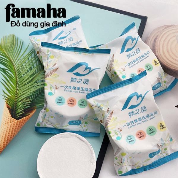 Khăn tắm viên nén du lịch  dùng một lần, Khăn tắm cotton tiện lợi Famaha