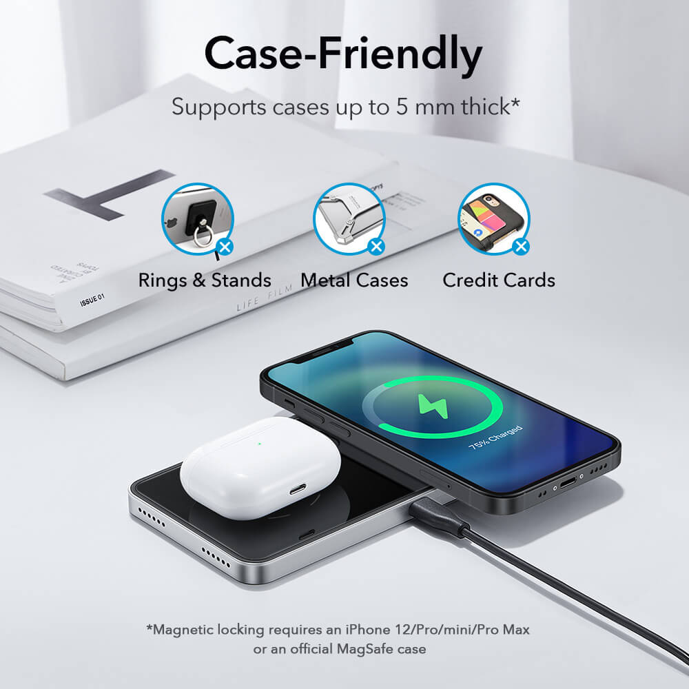 Dock Sạc Đôi Không Dây 2 Trong 1 HaloLock Magnetic Wireless Charger Dùng cho Iphone và Airpods kèm Củ Sạc- Hàng Chính Hãng