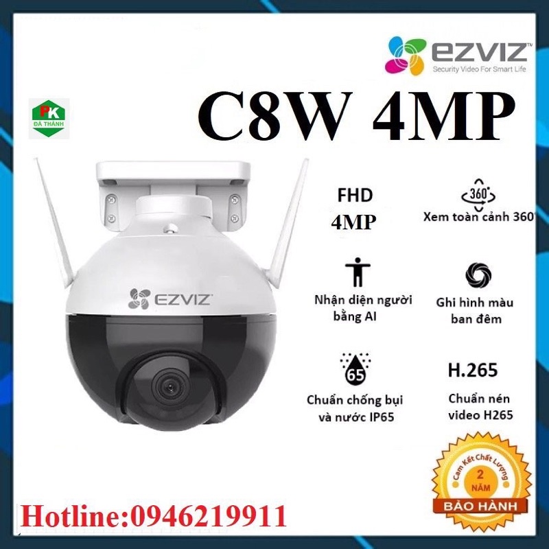 Camera Ezviz C8W 4MP 2K PTZ ngoài trời xoay - Hàng chính hãng