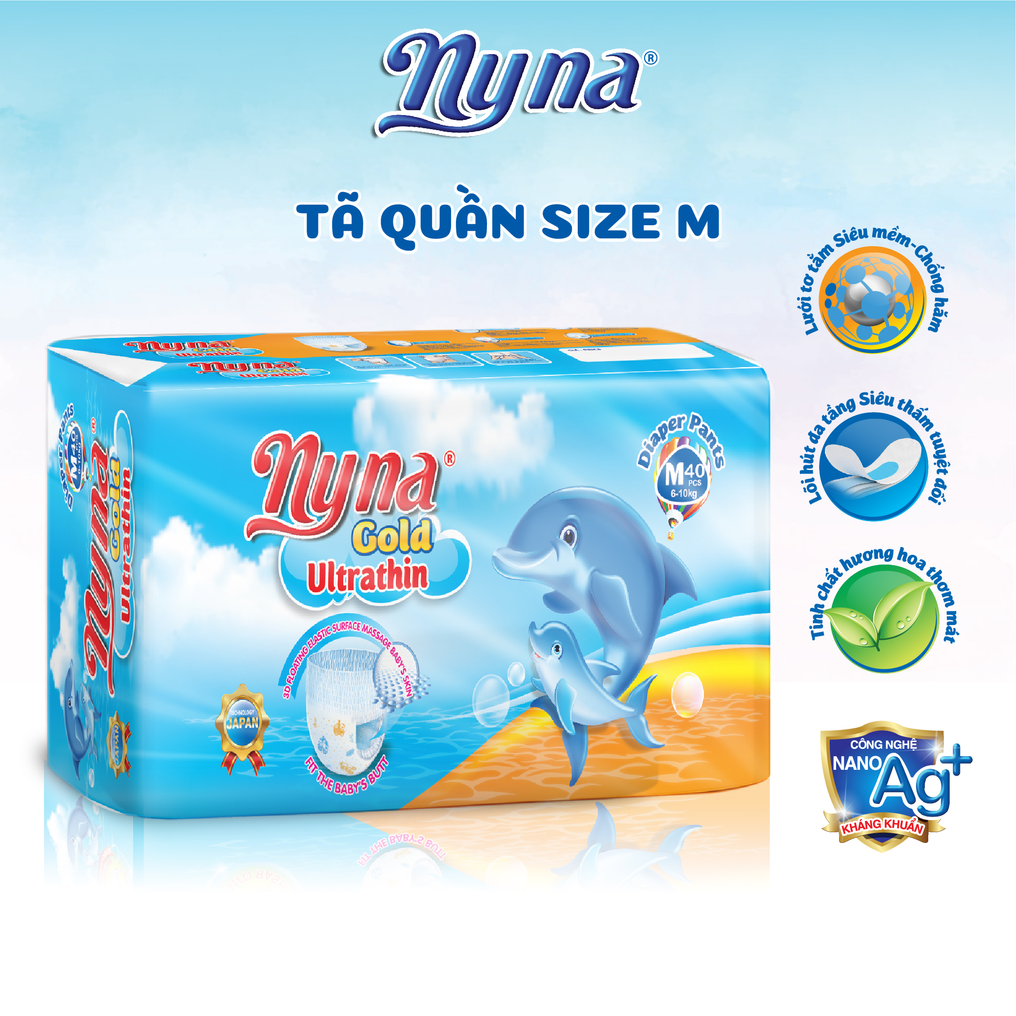 Tã Quần Siêu Mỏng Size M40 Miếng Nyna Gold Siêu Thấm Khô Thoáng Cho Bé Cả Ngày Vui Chơi
