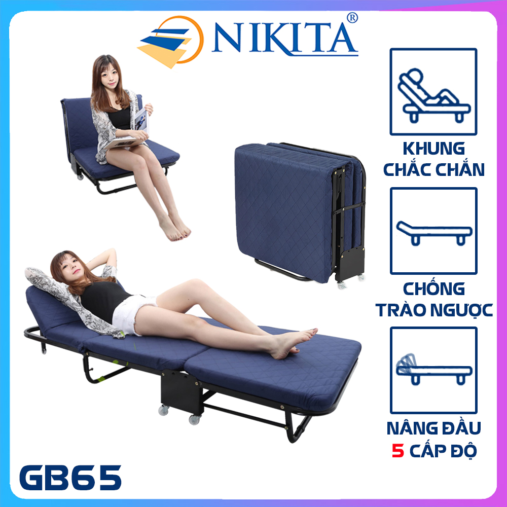 Giường ngủ thông minh gấp gọn NIKITA, Khung thép sơn tĩnh điện, Xếp gọn thành ghế sofa,  Bánh xe di chuyển dễ dàng