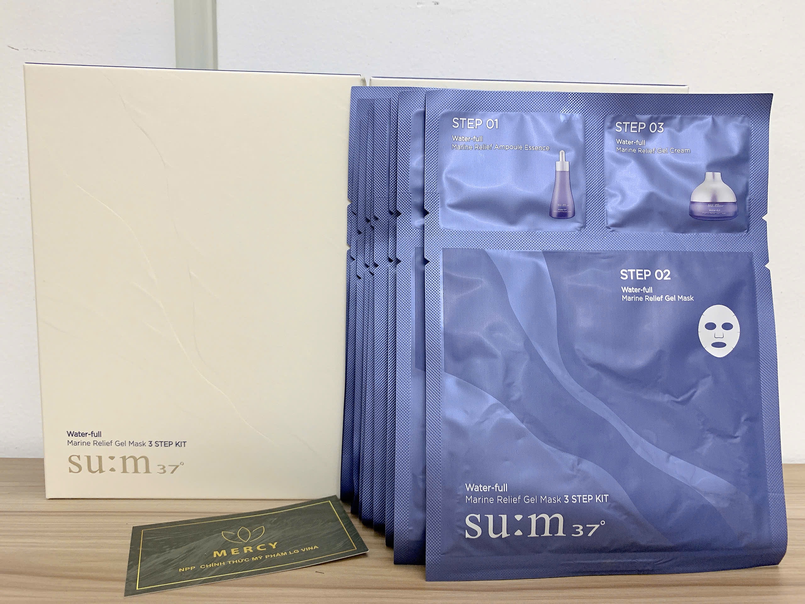 Mặt nạ dưỡng ẩm 3 bước su:m37 Water-full Marine Relief Gel Mask 3 steps (hộp 10 miếng)