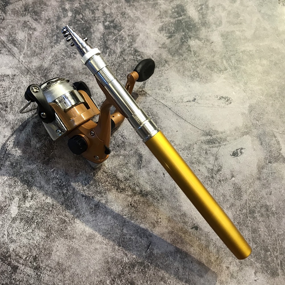 Bộ cần câu bút bi mini 1m/1m4 và máy câu, cần câu bút máy đứng cao cấp nhỏ gọn dùng để câu tôm mực câu cá nhỏ ở sông suối
